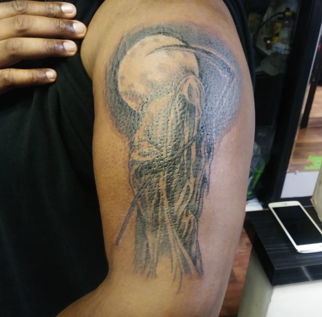Reaper for Brandon&rsquo;s first tattoo.   Thanks again for sitting like a rock.