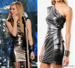 avrillavignestyle:    Dick Clark’s New Year’s Rockin’ Eve 31.12.10  Kill City 3 AM Lacquered One Shoulder Dress | no longer available