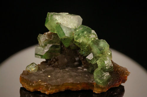 Ludlamite on Siderite - Blackbird Mine, Blackbird mine complex, Blackbird District, Lemhi Co., Idaho