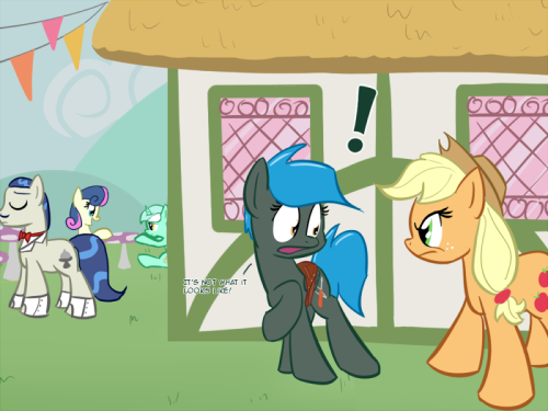 ask-jade-shine:  Erm… Applejack did not react well to me following her brother.