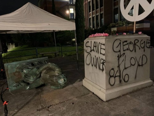 Protesters take down the Thomas Jefferson statue in front of Portland’s Jefferson High School