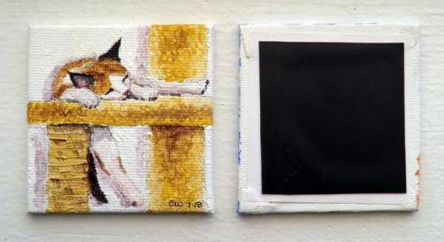 Sleepy Kitty Mini Painting With Magnet // CyndisArtInTheWoods