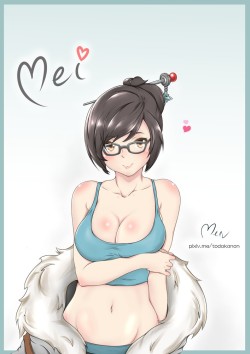 overwatch、mei (overwatch)、高解像度、透かし、❤、おへそ、コート、ズボン、ドレス、パンツ、パーカー、ヘアピン、ムチムチ、ローレグ、サイドロック、ショートヘア、タンクトップ、パイホールド、ファーコート、ウェブアドレス、lowleg