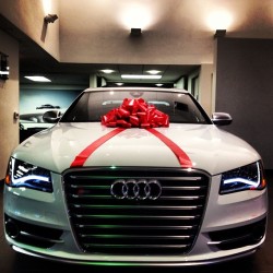 akiranighthorse:  #Christmas in #BeveryHills. #Audi #S8 #gift #wrapped. #Areyou #ready to take this #beauty #home? #InstaAudi: #TruthinEngineering. #LuxuryhasProgressed. #Fasterthan an #R8 #V10. #Yeah, #thatsright. (at Audi Beverly Hills) 