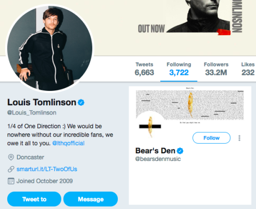 Louis’ recent follow on Twitter - 17/04