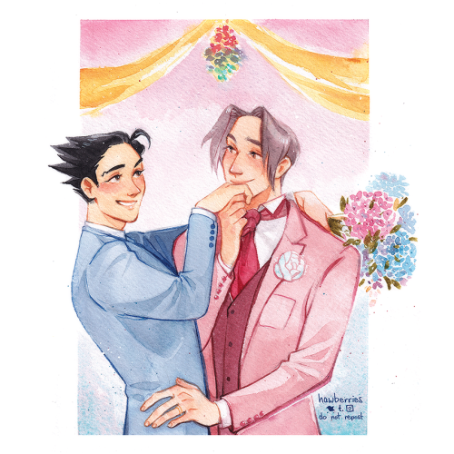 hawberries: [lonely island voice] two men bound by the law ‍❤️‍⛪️[image is a watercolour pai