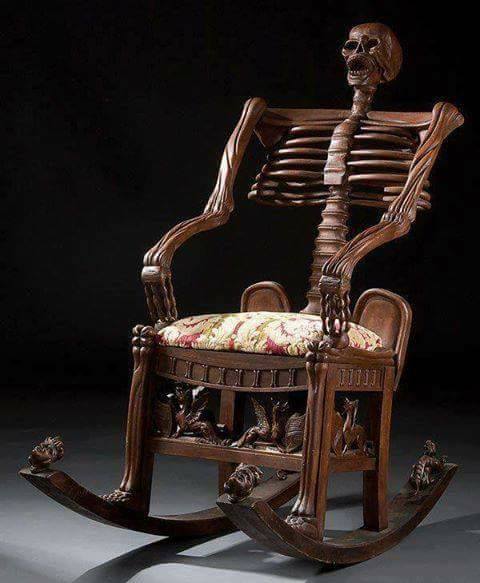 thebibliosphere:derederest:steampunktendencies:Skeleton rocking chair. Carved wood. Russia, 19th cen