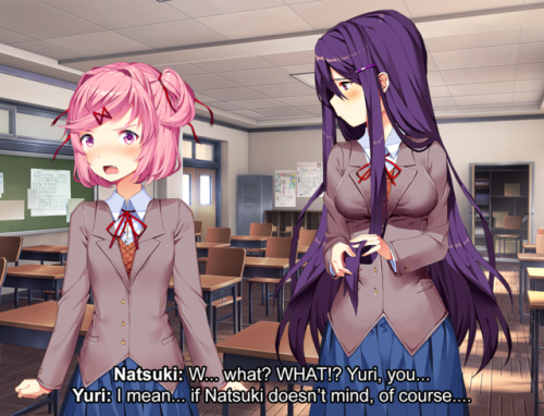 dokidokiliteraturegirls: Monika: Natsuki had to take the rest of the day off for undisclosed re