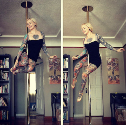 theunicornkittenkween:  ONE DAY I WILL BE ABLE TO DO THIS SO HELP ME!  Damn, I&rsquo;m impressed with the artwork and the pole skills.