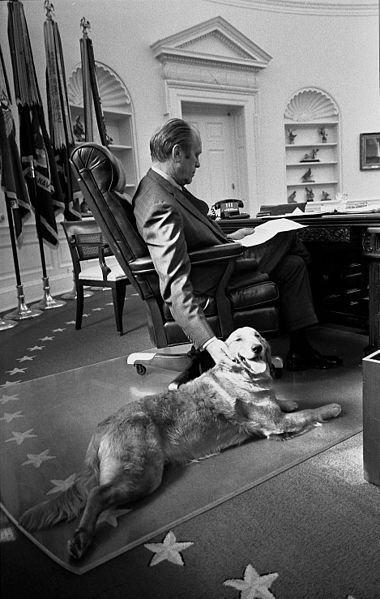 President Ford chilling with his dog in the oval office.