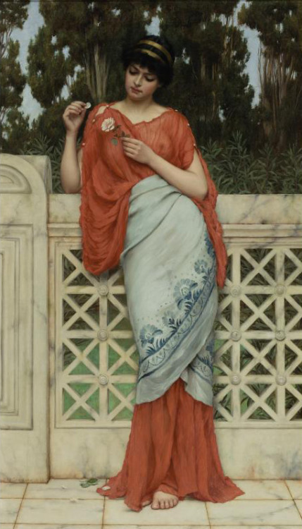 john-william-godward: He Loves Me, He Loves Me Not, 1896, John William GodwardMedium: oil,canvas