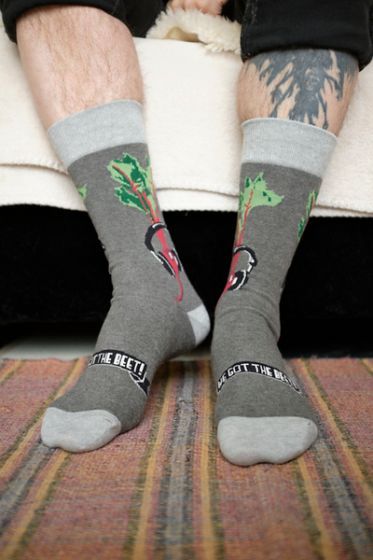 *NEW* - We Got the Beet CrewThese dad joke level pun socks feature a beet listening to headphones on