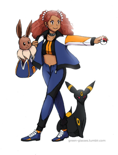 nirv-asana:  inkheart95:  thefemalepharaoh13:  green-glasses:  Hell, why not  Thank you.  This is literally perfect  damn right she’d have an umbreon.