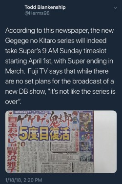 msdbzbabe: msdbzbabe:  Dragon Ball Super will indeed end in March but we got the movie late 2018 , Fighterz, kamehacon, the dub, manga still going and we’ll see what happens in the future https://twitter.com/herms98/status/954086203044675584   Reblog