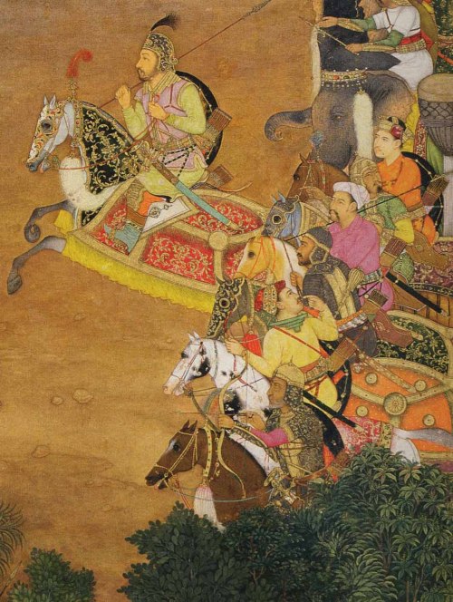 Padshahnama detail , A'zam Khan captures fort Dharur . 