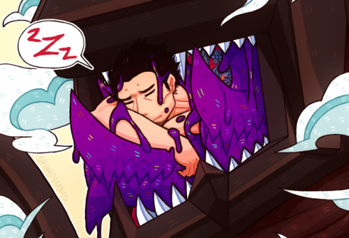 Kiryu quietly snoozes within the warm, slimy maw of AlphaRei, happily enjoying the comfortable&