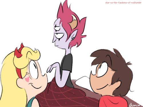 star-vs-the-fandoms-of-evil: Star and Marco and their wonderful tall angry demon friend Tom 