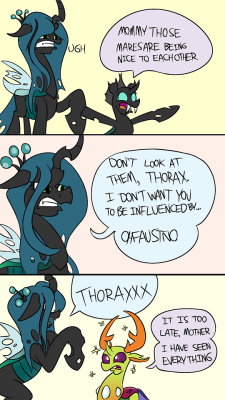 nittany-tiger:  cowsrtasty: @anontheanon​ requested this comic ponified with Chrysalis and Thorax. LOL. 