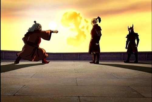 royaltealovingkookiness: The first training of Zuko we see, Iroh shoots a fireball right into Zuko&r