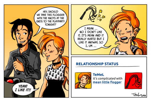 kinkycomics: Trying to sum up my relationship to one of our meanest toys ;-) You know I am a softy i