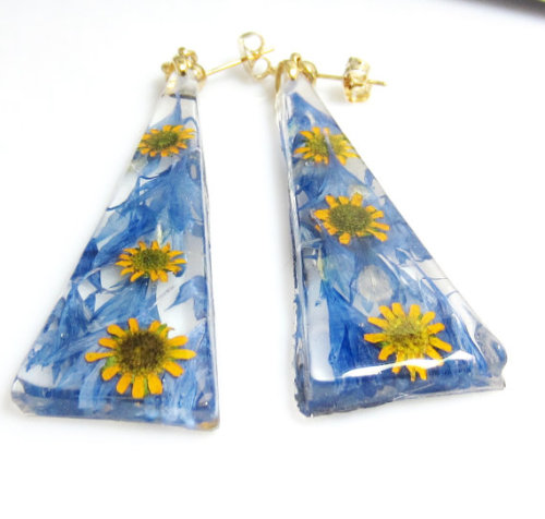 Sunflowers and Bachelor’s Buttons Pressed Earrings, $25.00