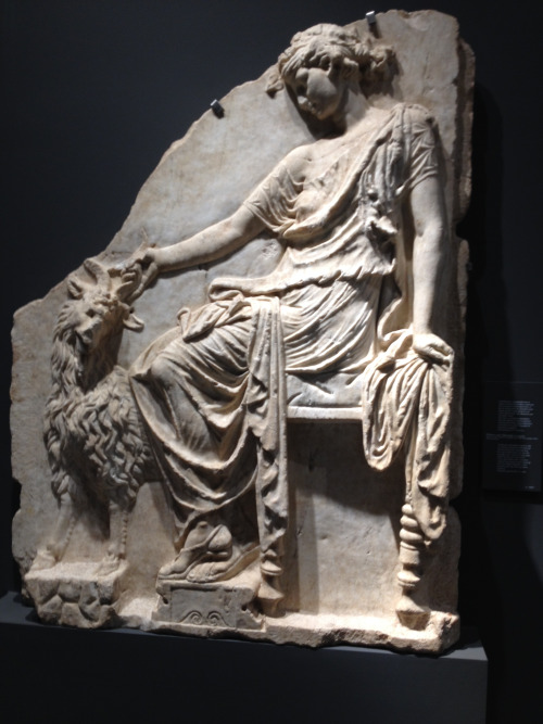 hildegardavon:didoofcarthage:Relief with Maenad holding a billy goat by its hornsRoman Imperial (Had