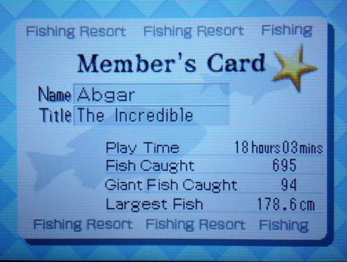 My Go Series Fishing Resort member card. This is in my opinion one of the best games on the DSiWare 