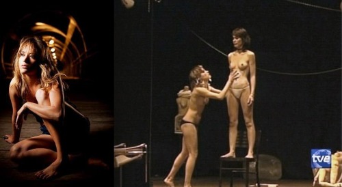 Celia Freijeiro (bottom picture) & Marta Larralde (top picture), Spanish actresses nude on stage in El Color De Agosto.