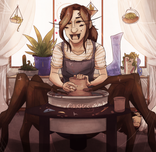 caustic-synishade:spider lady makin some pottery(rip mark)