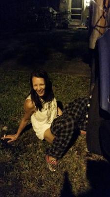 dysfunctional-amateurs:  I just came inside to go to sleep and Lydia is drinking with our neighbor.  Our neighbor just sent me all these pics, lol.  Lydia pissed on my truck!