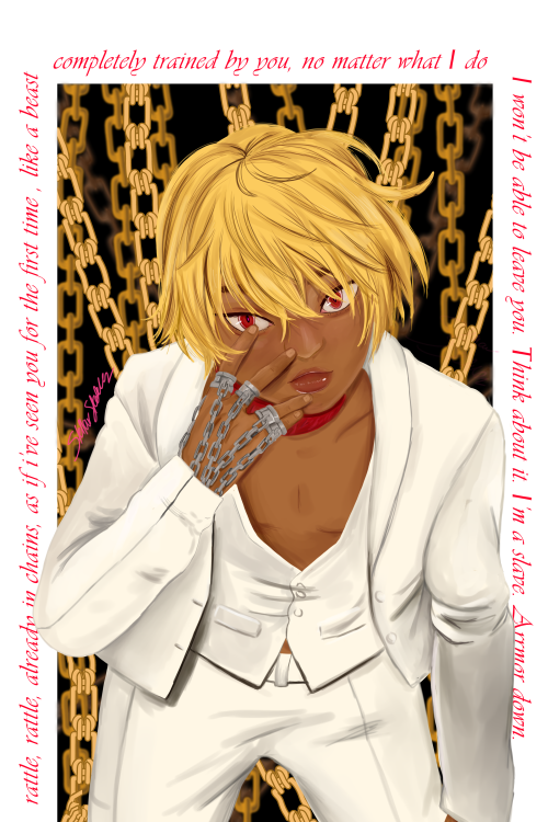 stxllarsketches:@rubinvoros my love, my life, my heart commissioned me for a chained up kurapika nd 