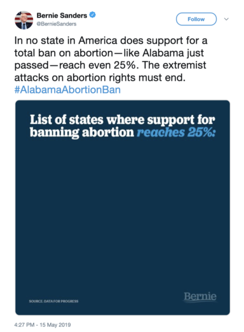 Bernie Sanders reacts to abortion ban in Alabama