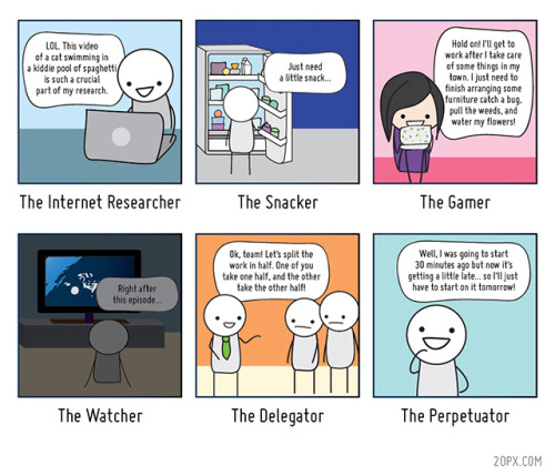 daniel-enrique:  nevver:  A Field Guide to Procrastinators  I fit so many of these it’s disheartening 