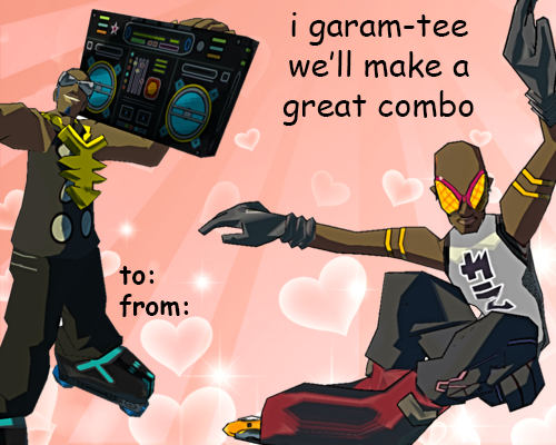 shapedafuture:  JSRF valentines for that special someone in your gang (or a rival one maybe)!! flame-lizy was my pun advisor and the renders are from silentlaws.  