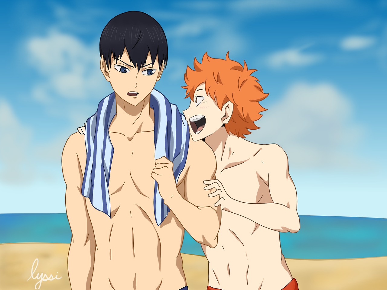 Haikyuu!! Beach AU that no one asked for but we all really, really need.
(AKA I watched Free! and then this happened)
Unsure of the dialogue happening here. Hinata is for sure trying to convince Kageyama to do something stupid. Kags is definitely not...