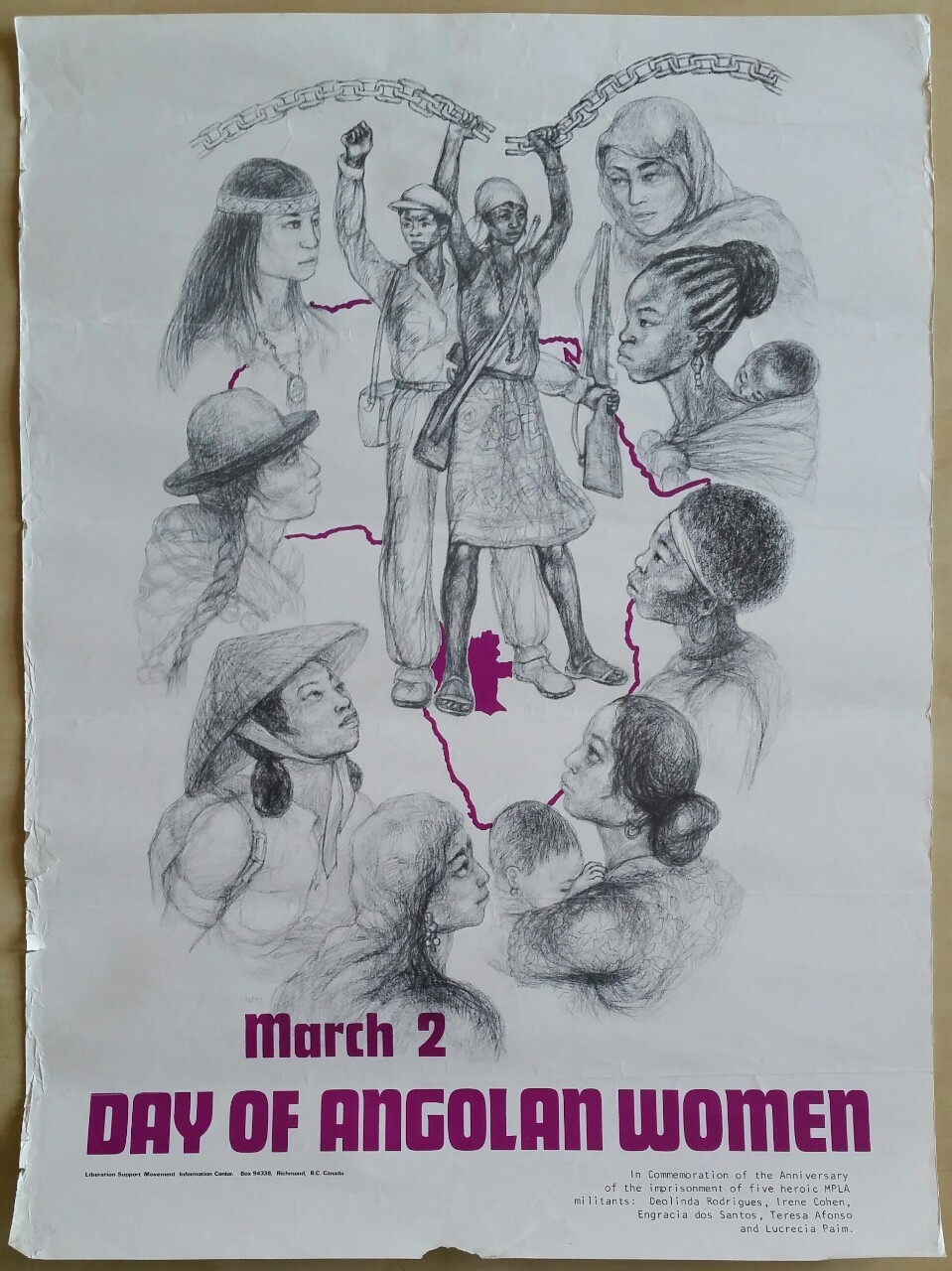 radicalarchive:
“‘March 2 - Day Of Angolan Women’, Liberation Support Movement, Richmond, British Columbia, [mid-1970s].
‘In Commemoration of the Anniversary of the five heroic MPLA militants: Deolinda Rodrigues, Irene Cohen, Engracia dos Santos,...