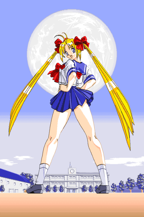 Sailor girl with a moon as a backdrop showing porn pictures