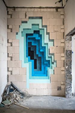 mymodernmet:  Since 2009, German street artist 1010 has been creating these mysterious, portal-like street art illusions on walls around the world. While at first glance it looks like he’s layering colored paper, upon closer inspection you realize that