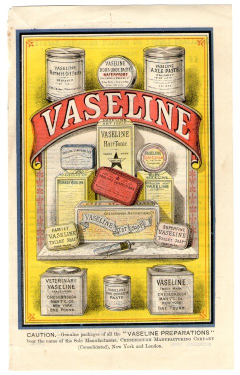 Victorian colour printed Vaseline advert dated 1885