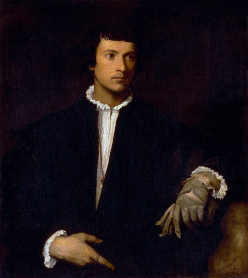 hadrian6:Man with Glove. 1520-23. Titian Italian 1488-1576. oil/canvas. Louvre.       http://hadrian6.tumblr.com