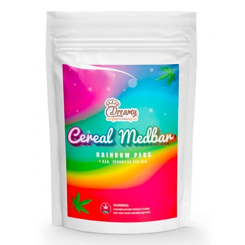 Dreamy Delite Rainbow Pebs Cereal Medbar
18.00 - 36.00 CA$
See more : https://wccannabis.co/product/dreamy-delite-rainbow-pebs-cereal-medbar/
INGREDIENTS: Fruity Pebbles Cereal, Marshmallow, Vegetable Shortening, Vanilla, Cannabis Infused Coconut...