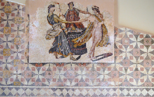 greek-museums:Archaeological Museum of Patra:Mosaic floor with scene of a dance by the Three GracesF