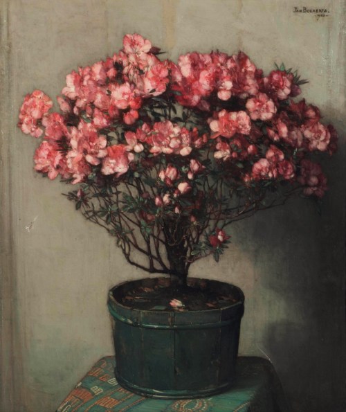 Pink azaleas    -  Jan Bogaerts , 1920Dutch, 1878-1962oil on canvas, 70 x 60 cm.