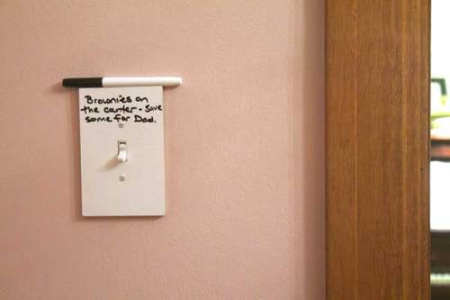 odditymall:  These dry erase board light switches are perfect for leaving a note, a reminder, or maybe an extravagant drawing. —->http://odditymall.com/dry-erase-board-light-switches
