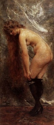 artbeautypaintings:  Nude woman in black