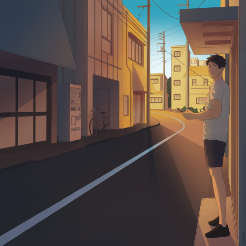 my full piece for @ukiyozine - akaashi on an afternoon walk!