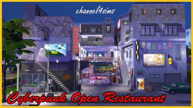 TS4: Cyberpunk Open Restaurant (Lot/no CC)Sul sul ^^Im taking some time this weekend to learn about creating other types of CC.So since I couldnt post any new items these days, Ill be sharing this lot :)I dont know about you, but I love this cyberpunk aesthetic and lights, with old buildings. Like those found in  japanese yokochos (a kind of alley).I really wish The Sims would give us a Cyberpunk world someday.Anyway, in this lot there is an open air type of restaurant.Theres also a bar, a DJ booth, dance floor, a pizza food stall, basketball hoop and a foosball table. There are many things for your Sims to do and have fun :)There are also a few old apartments/rooms around. If you give them a look youll find a few details like animals, plants etc. Things like this give you the feeling that someone really lives there, right? ^^ Its a 40x30 lot. I placed it on Newcrest, beside the 50x40 lot. It will look cooler if you take your Sims there at night :)Its in my gallery: channel4sims. Or you can search for Cyberpunk Open Restaurant.Ill be posting more CC soon :)I hope you enjoy it!Happy Simming ^^ #ts4 #the sims 4 #lot#restaurant#cyberpunk#download#ts4cc#sims4#thesims 4#build#no cc