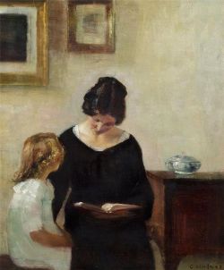 womeninarthistory:  Interior with a Mother Reading aloud to her Daughter, Carl Holsøe 