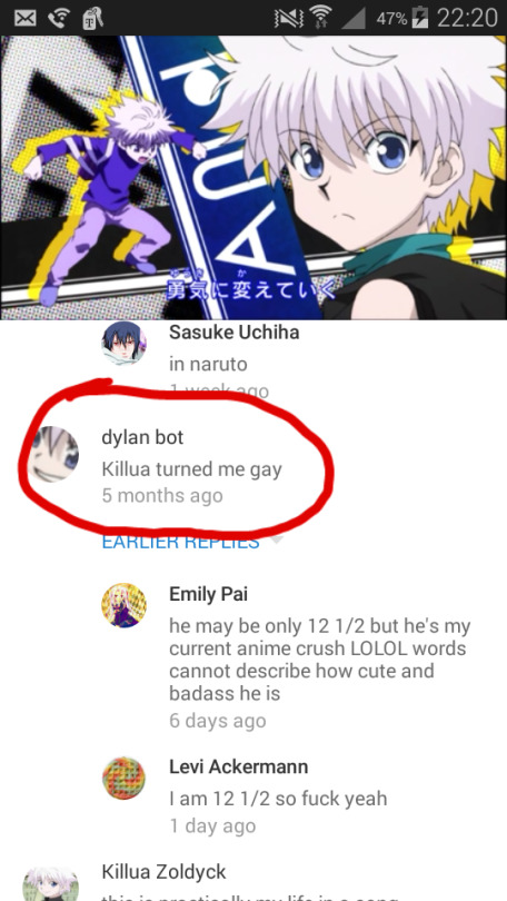 Going through the comment section on Killuas Character song and I see this. So apparently Killua turns straight guys gay X3 #killua zoldyck #can turn people gay  #hunter x 2011  #hunter x hunter #killua#how amusing