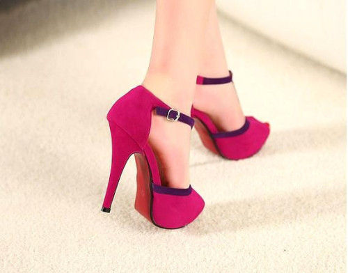 Suede D'Orsay High Heels Peep Toe Shoes, In Fuchsia Color platforms from HeelsFetishism